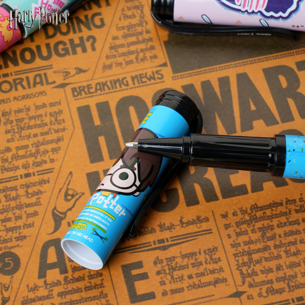 Warner Bros. Lot de 3 stylos Harry Potter à personnages stylisés mignons sous licence officielle encre bleu-noir Monde des sorciers cadeau de papeterie