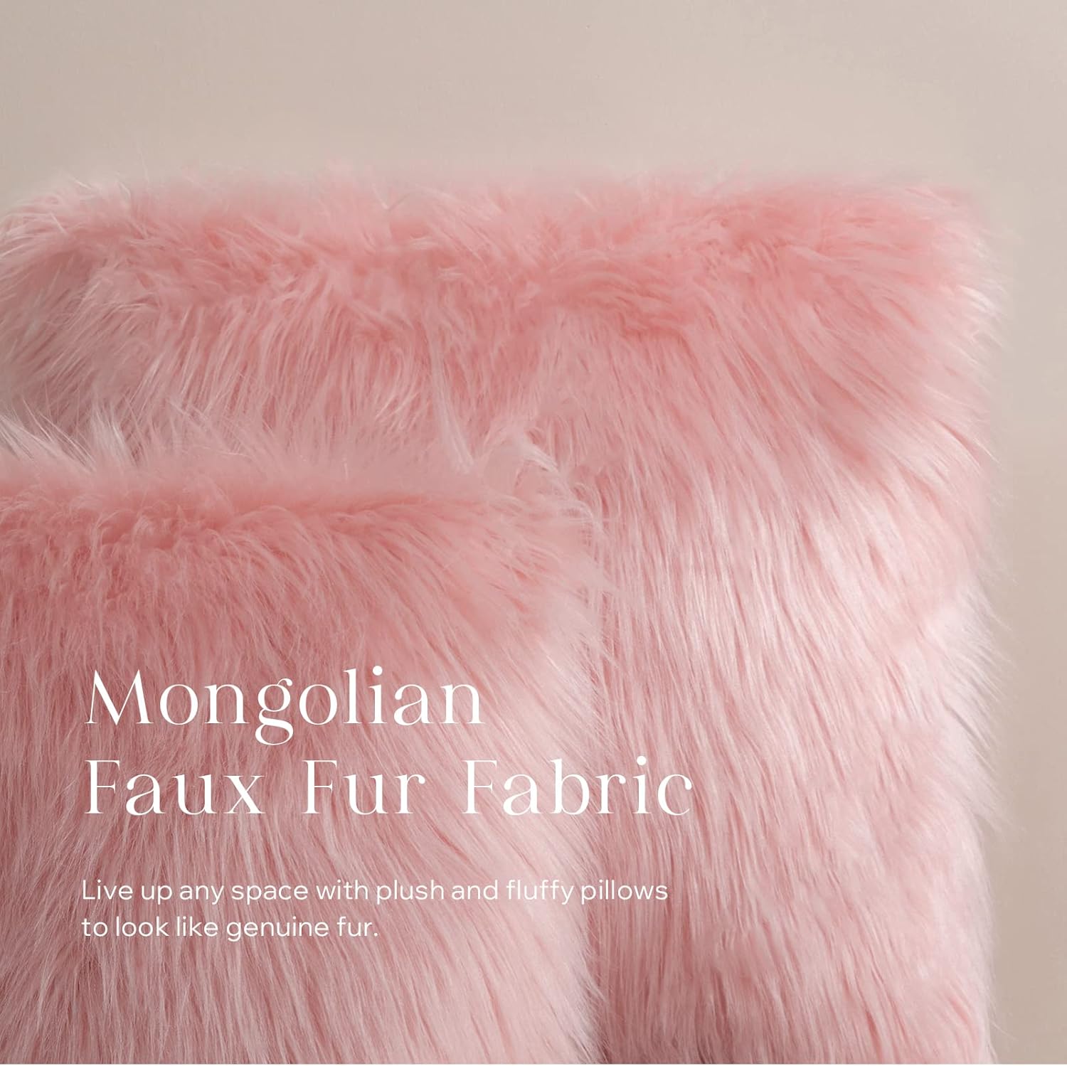 PHANTOSCOPE Taie d'oreiller décorative miroir fantôme en peluche couleur unie, Taie d'oreiller de luxe moelleuse de style mongol, Convient pour chambre et canapé, Rose 18 x 18 pouces