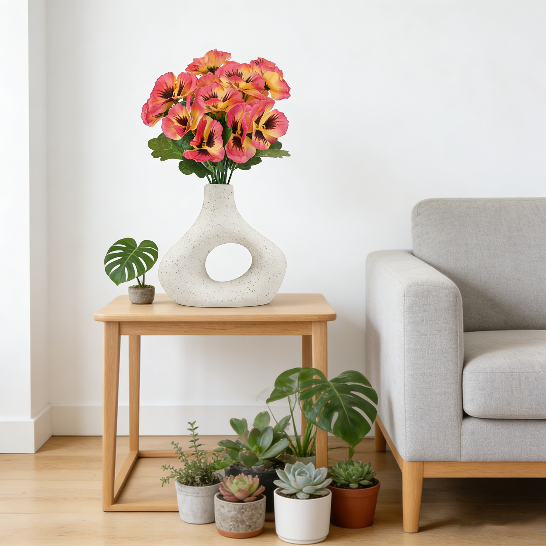 Yuejia 4 pièces 11 po/28 cm pensées artificielles, fausses fleurs d'extérieur, plantes en plastique, fleurs artificielles en soie pour porche d'entrée, jardin, jardinière de fenêtre