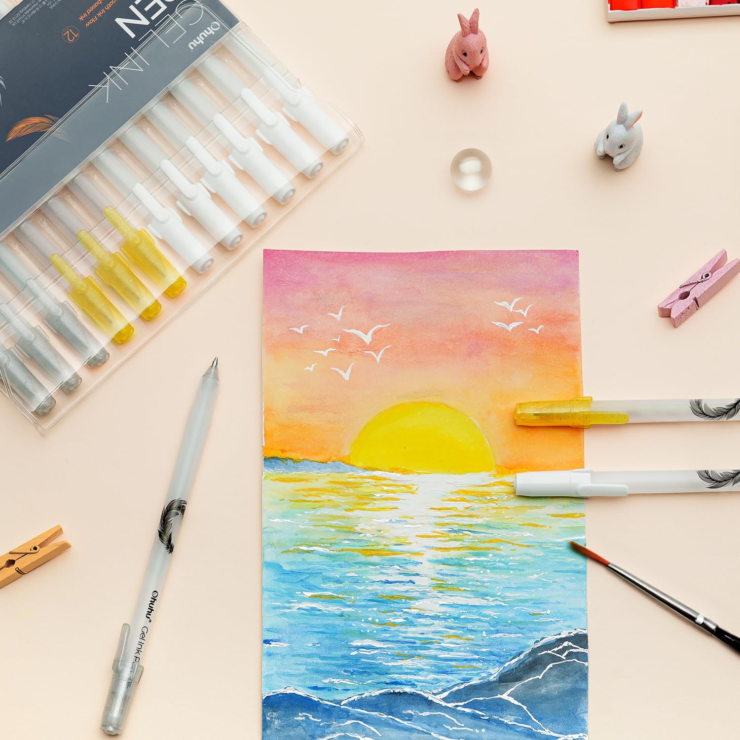 Ohuhu Stylos gel - Or, argent et blanc, stylos à encre gel pour dessin, écriture et création de cartes sur papier noir, Pointe extra-fine, 12 stylos