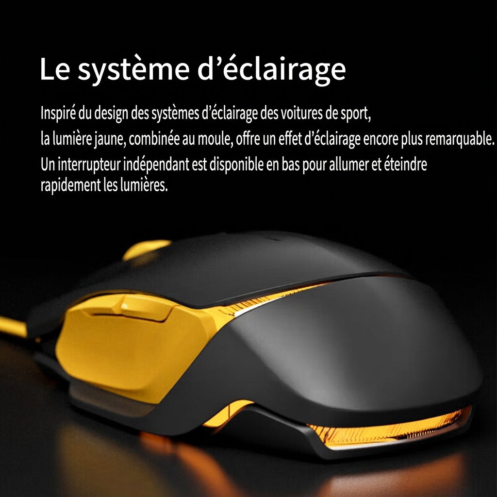 Ochama Souris filaire - Souris ergonomique, Capteur optique, Taux d’interrogation 1000 Hz, Matériau résistant à la transpiration, DPI 4 niveaux, Câble anti-enchevêtrement, Noir et jaune