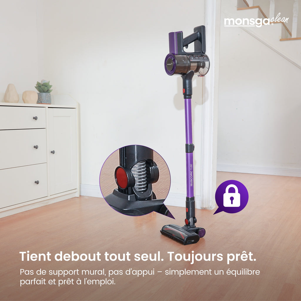 monsga M100 aspirateur sans fil autonome, 55000 Pa 45 min aspirateurs pour la maison, écran tactile, révélation de la poussière par lumière verte, brosse roulante anti-emmêlement, bac à poussière XL, rechargeable pour poils d'animaux/tapis