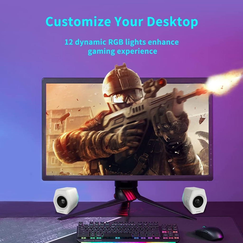 Enceintes Gaming PC Edifier G2000 32W pour Ordinateur Portable, Mac et Bureau – Haut-Parleurs avec Caisson de Basses, Bluetooth, USB, Entrées AUX 3.5mm, Éclairage RGB – Blanc