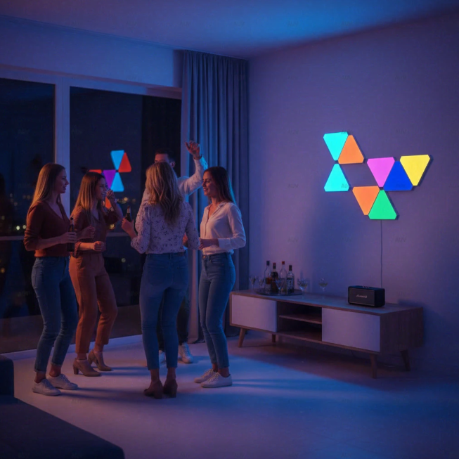 RGB LED Barres lumineuses murales gaming triangulaires, 6 pièces, avec télécommande, panneau lumineux LED intelligent combinable, DIY, synchronisation musicale via application