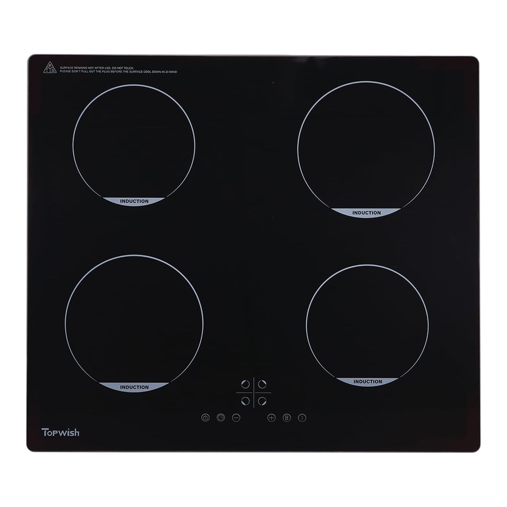 TOPWISH Plaque à induction 4 foyers 60 cm encastrable 4 zones Sécurité enfant Puissance renforcée Commande tactile Indicateur de chaleur résiduelle Minuterie