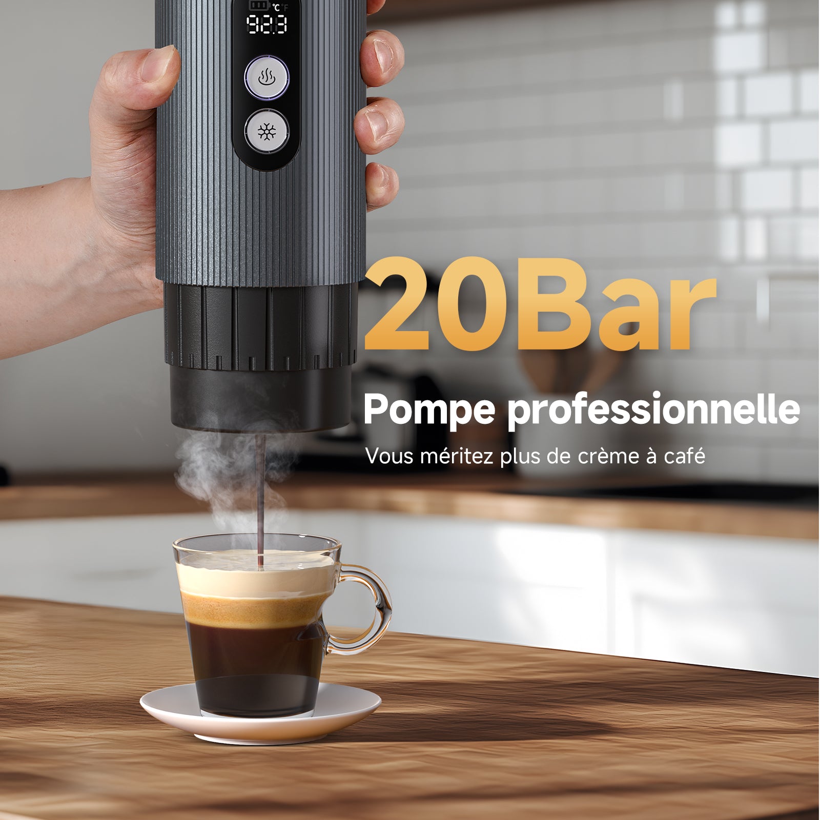AMZCHEF Machine à Café Électrique Portable 2-en-1 (Modèle CP024) | Machine à Espresso de Voyage Haute Pression 20 Bars | Batterie 9000mAh, Chauffe Rapide 150W
