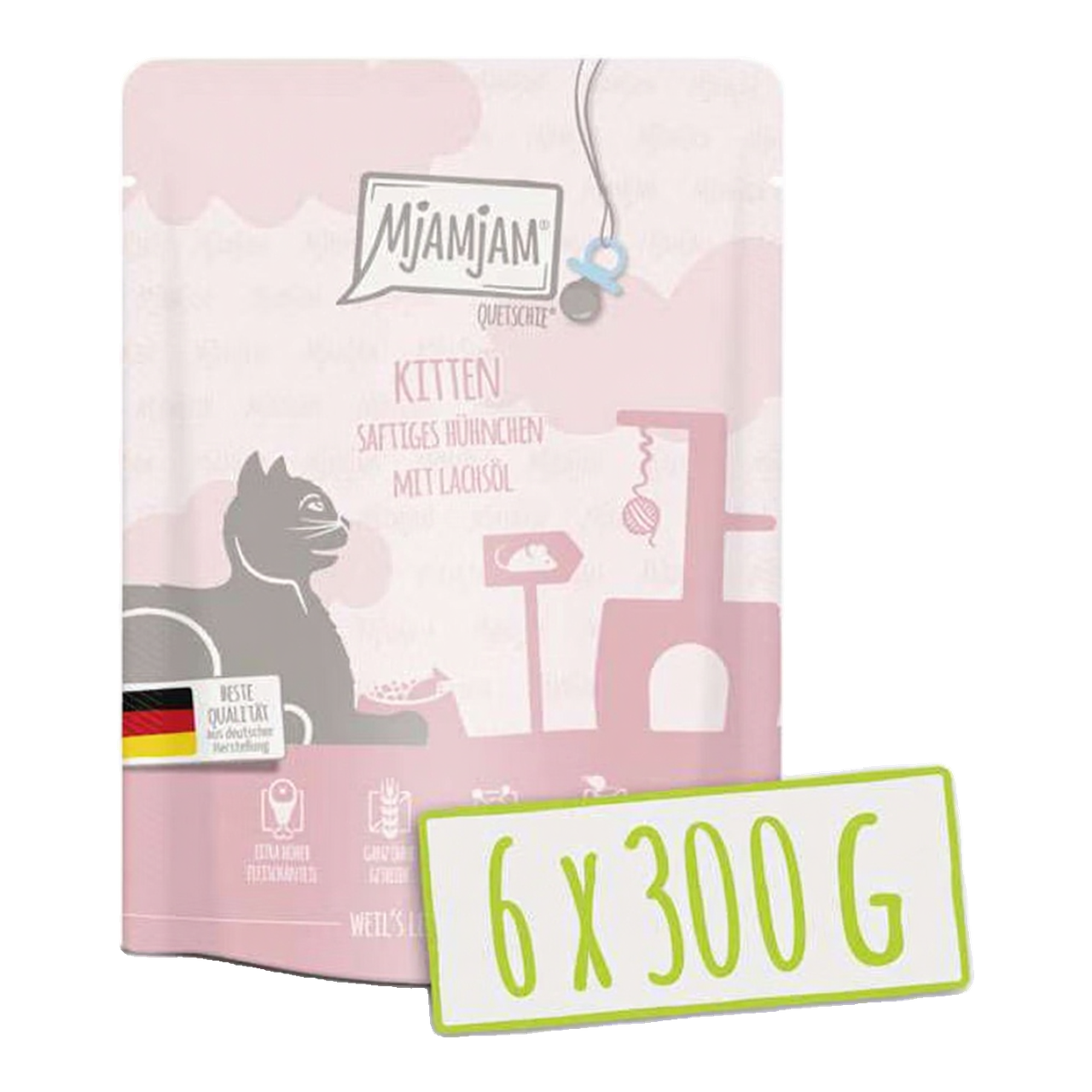 [Peut être servi frais pour l'été] MjAMjAM Chaton Quetschie Nourriture humide pour chat Poulet saumon 300 g x 6