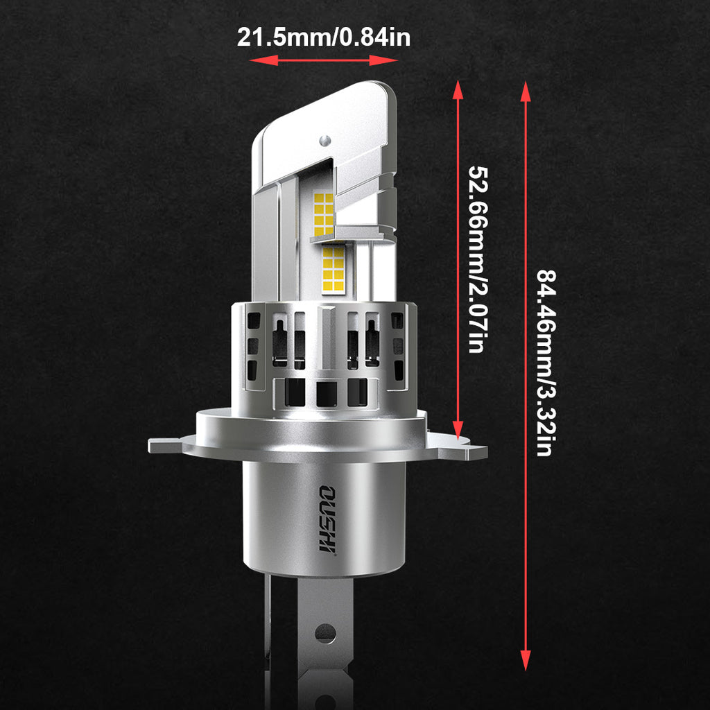 OUSHI Ampoules LED H4 de projecteur, amélioration de 600 %, 6500 K blanc xénon, format 1:1 mini, 30 000 lm, plug & play, ampoule HB2 9003 faisceaux hauts et bas