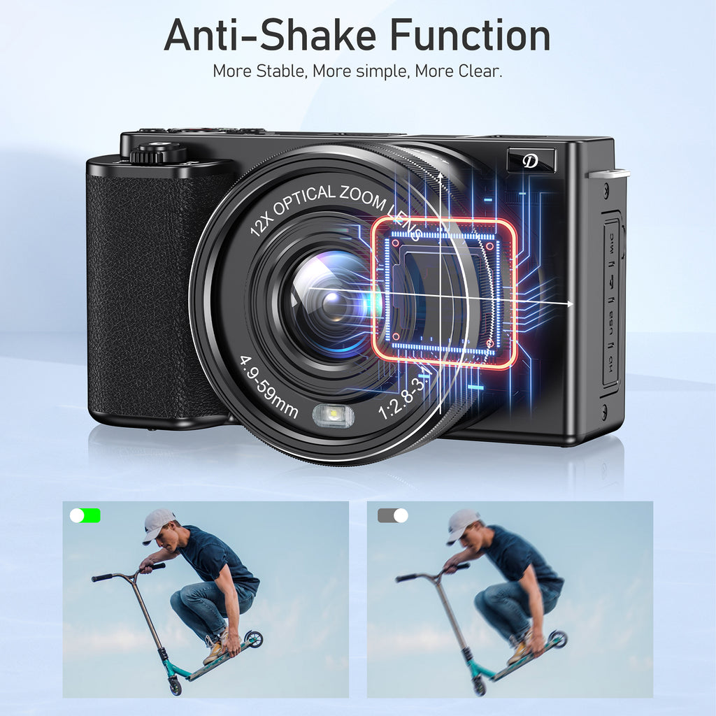 KOMERY W6 Appareil photo numérique 4K pour la photographie et le vlogging, avec WiFi, zoom optique 12x, 64 MP
