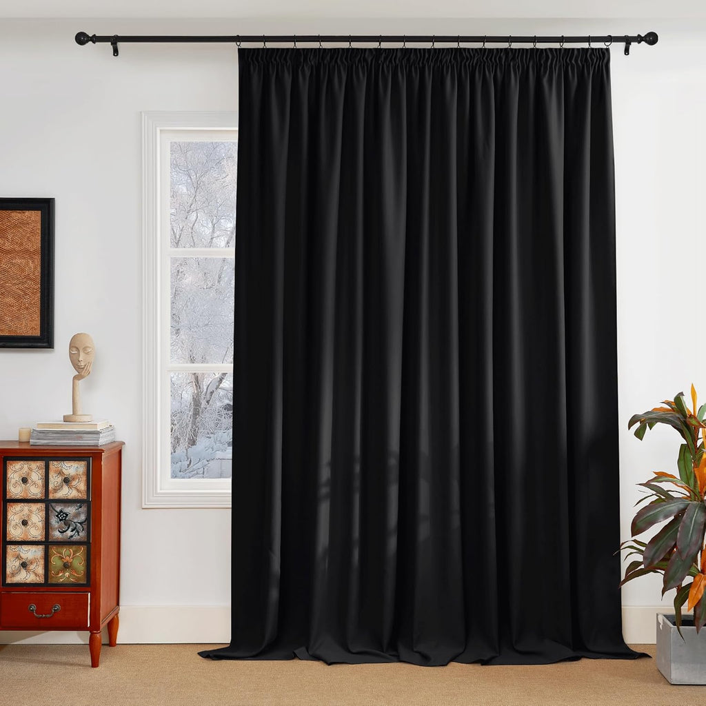PONY DANCE Store occultant avec tête à fronceur à crayon, 1 panneau, W 300 x L 245 cm (W 118 x L 96 pouces), Noir