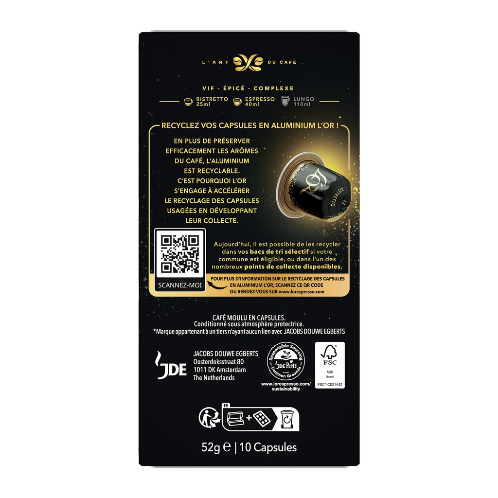L'OR Capsules Espresso Ristretto compatible Nespresso - 10 capsules