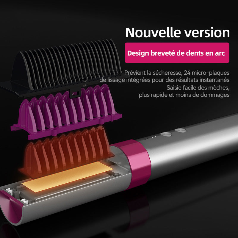 Sunluxy KD382 Brosse lissante ionique Soin capillaire 60 millions d’ions négatifs Plaque en céramique PTC Chauffage rapide 6 réglages de température Batterie au lithium sans fil portable Outil de coiffage maison