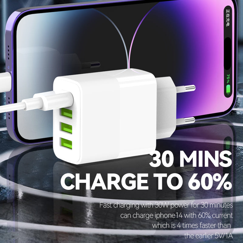PAVAREAL K10EU Chargeur 4 USB 30 W (IC indépendant) prend en charge la charge d'iPhone, iPad, téléphone Samsung