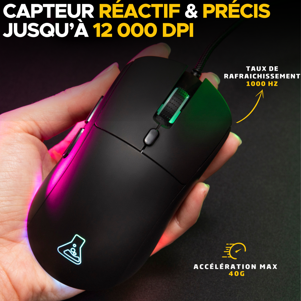 THE G-LAB Kult Cobalt Souris Gaming Filaire - 12800 DPI, 6 Boutons - Noir