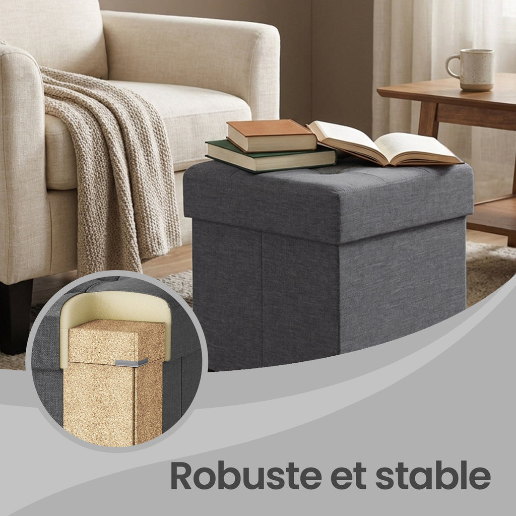 JOYFURNOS Pouf pliable gris ardoise – 38 x 38 x 40 cm, petit repose-pieds et tabouret de rangement, supporte 300 kg – compact pour salon, chambre ou dortoir