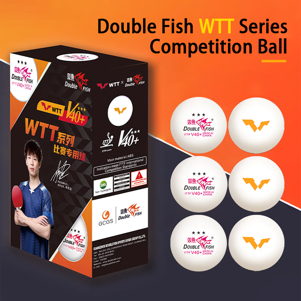 Double Fish WTT Match V40+ Balles de tennis de table ABS à couture 3 étoiles Lot de 6 Blanc