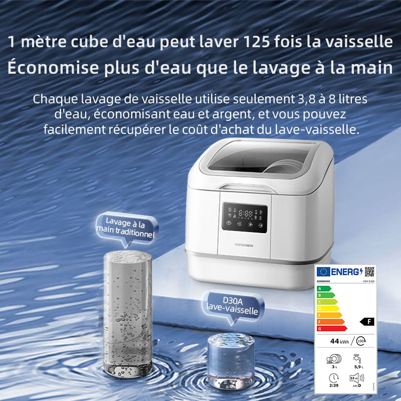 GORGENOX DW4-D30A Lave-vaisselle de table 3 couverts, aucune installation requise, stérilisation à haute température, lavage, séchage