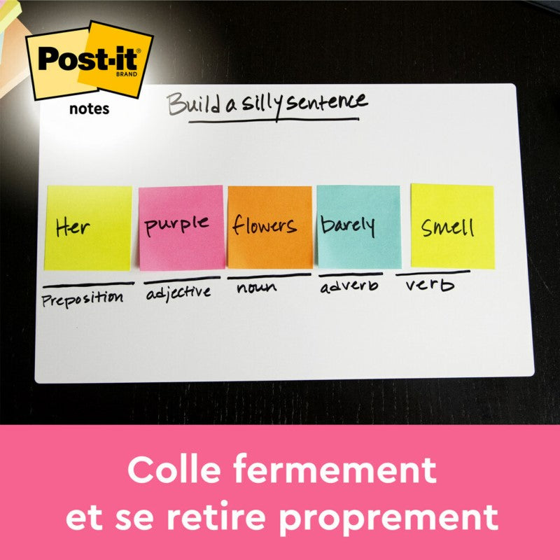 Notes adhésives Post-it, Collection de couleurs Poptimistic, 76 mm x 127 mm, 100 feuilles/feuille, 6 pads/paquet, 100 % PEFC, SGSCH-PEFC-COC-110078