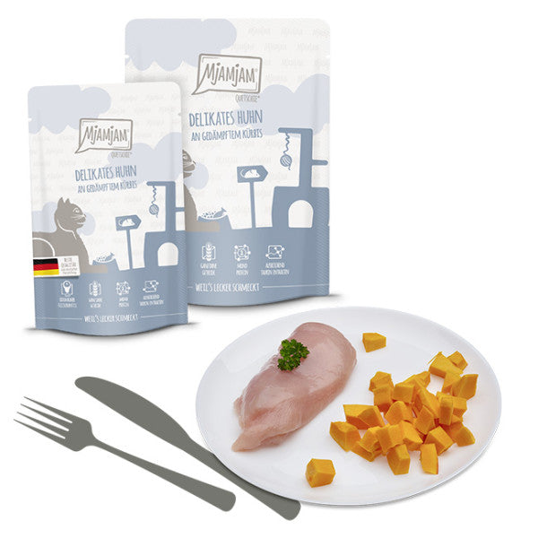 MjAMJAM Quetschie Nourriture humide pour chat poulet et citrouille 125 g