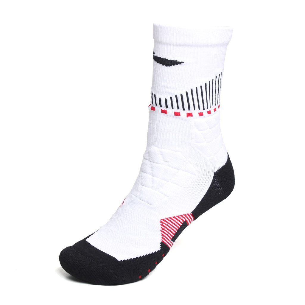 LI-NING Chaussettes mi-longues de basket-ball résistantes, confortables et respirantes blanc/noir/rouge honneur XL