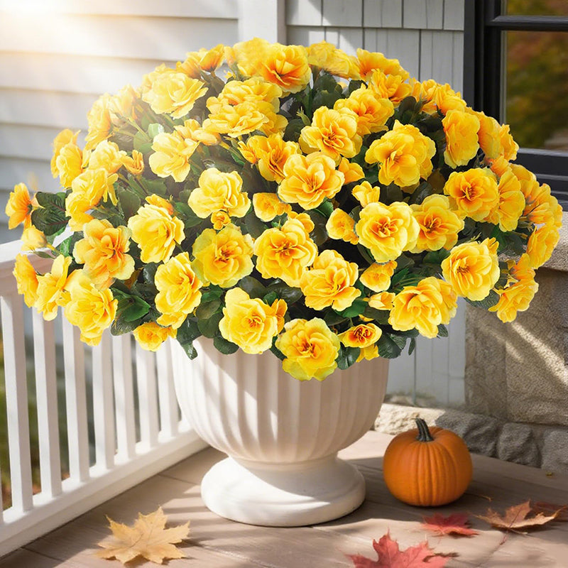 Yuejia Lot de 6 bouquets de fleurs artificielles en soie camélia jaune - 38 cm