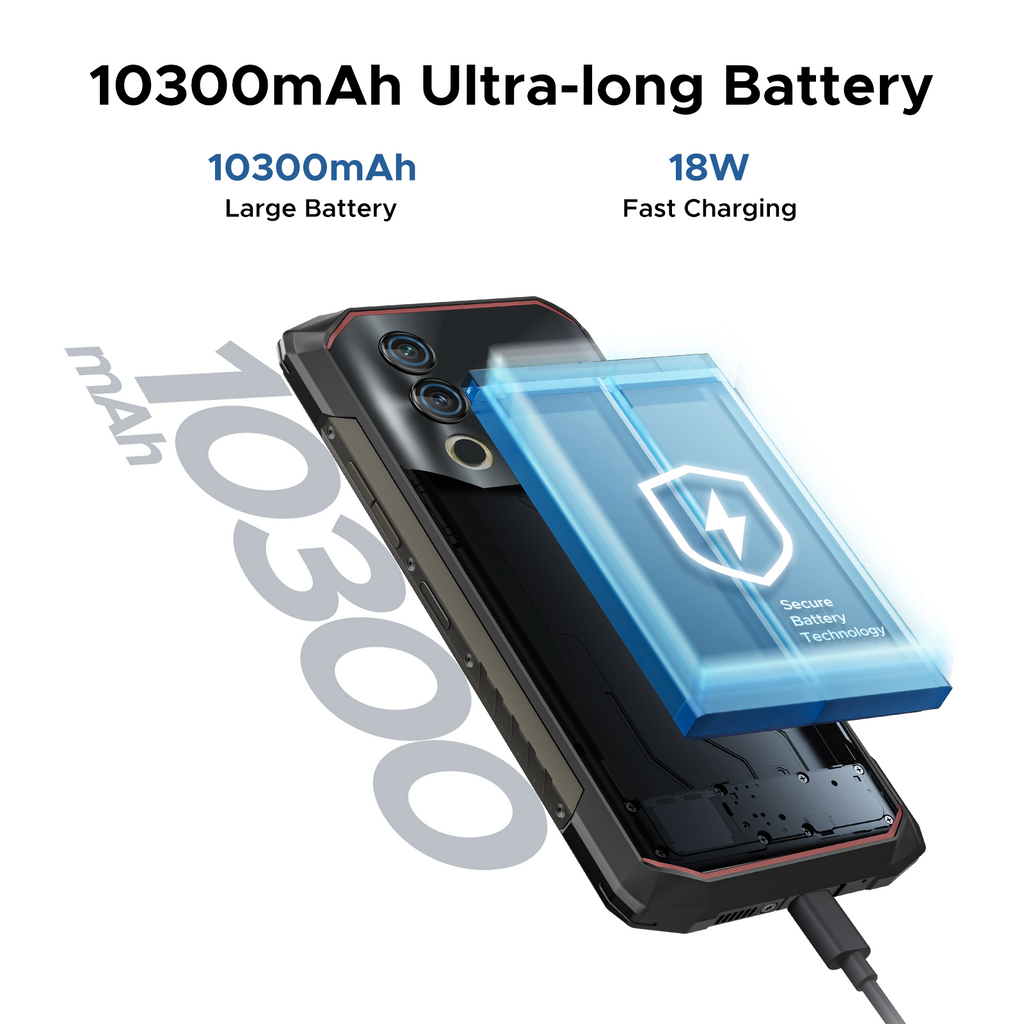 DOOGEE Blade 10 Smartphone robuste et puissant, (2025) 24 Go + 256 Go / 2 To, 10300 mAh Android, 50 MP, 6,6" HD+, 3 emplacements pour carte, Téléphones mobiles débloqués 4G double SIM