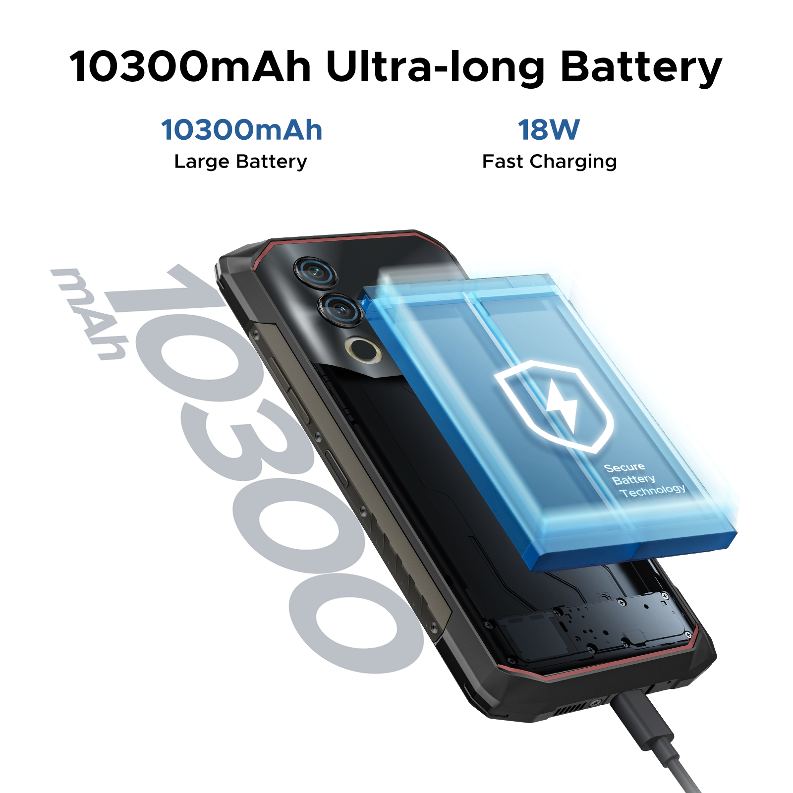 DOOGEE Blade 10 Smartphone robuste et puissant, (2025) 24 Go + 256 Go / 2 To, 10300 mAh Android, 50 MP, 6,6" HD+, 3 emplacements pour carte, Téléphones mobiles débloqués 4G double SIM