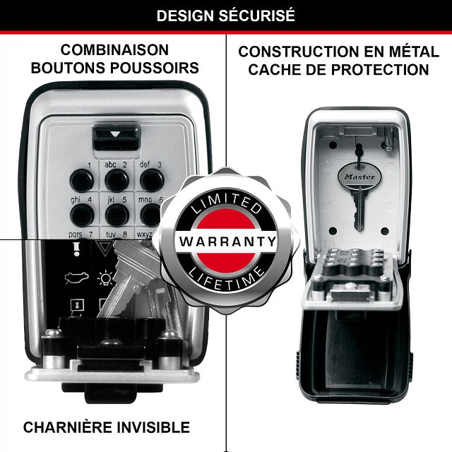 Master Lock Boîte à clés à bouton-poussoir, mural, format moyen, 79 x 117 x 52 mm