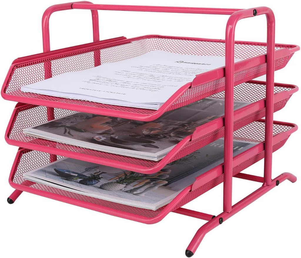 Senhoglb Bac à courrier A4 à 3 niveaux en maille métallique - Rose