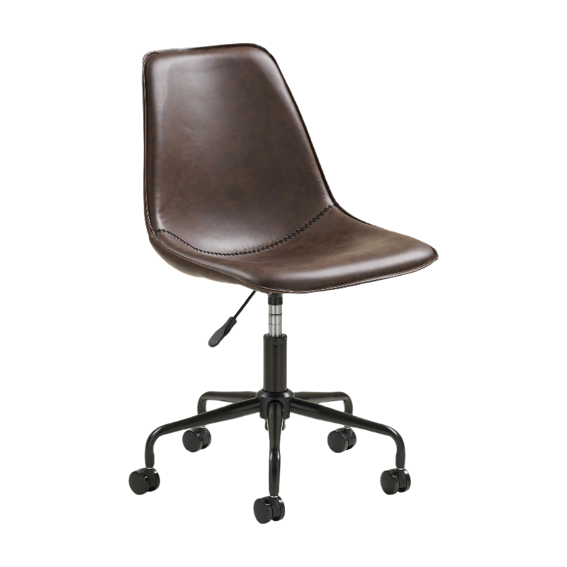 House Nordic Chaise de bureau pivotante, cuir synthétique PU marron foncé, pieds noirs, HN1227