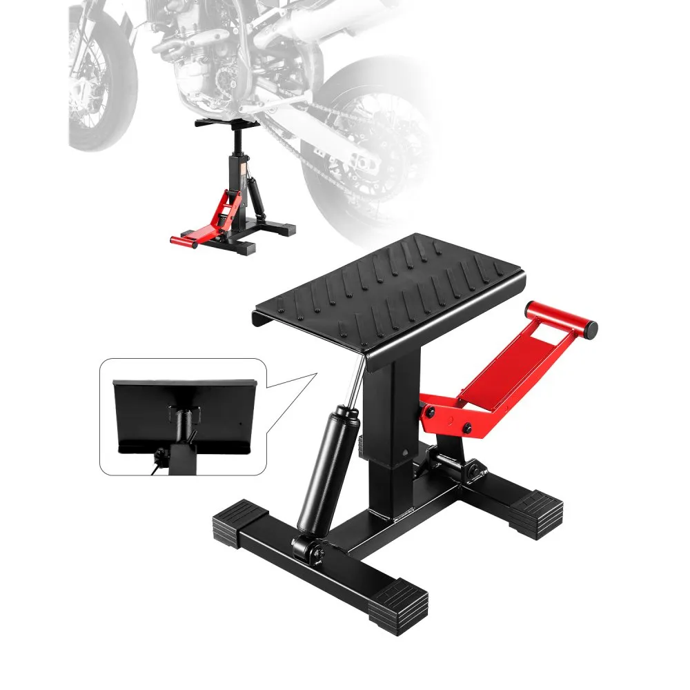 VEVOR Cric de levage hydraulique pour moto, Capacité de charge 544 kg, Support de réparation robuste pour moto et quad, Hauteur réglable 250-465 mm, Rouge et noir