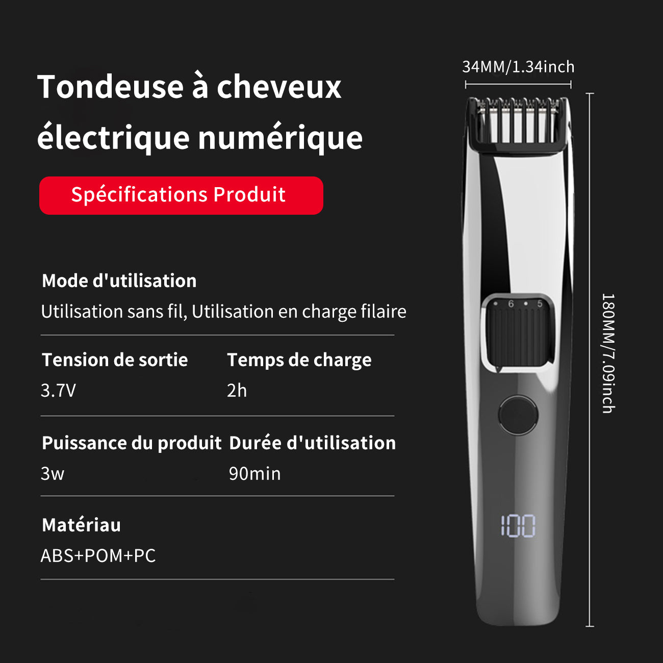 Sparoma Tondeuse à Cheveux pour Homme — Tondeuse Barbe Sans Fil avec Réglage à 10 Niveaux, Lame de Précision 0,1mm, Affichage LCD & Charge en Utilisation, Faible Bruit — FK-302