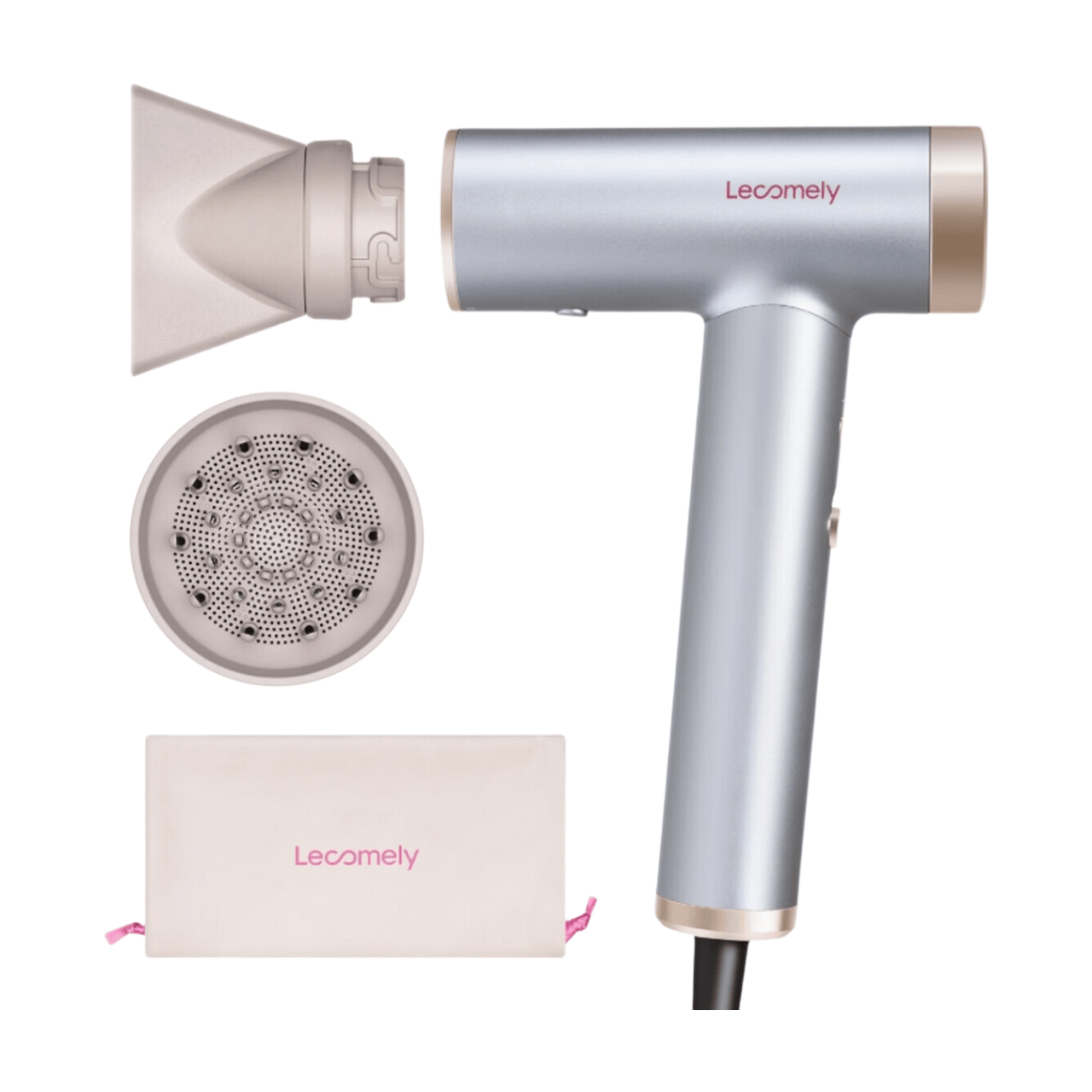 Lecomely Sèche-cheveux haute vitesse, puissant et léger, 2 vitesses et 4 réglages de température, conception ergonomique, bouton air froid, diffuseur et concentrateur