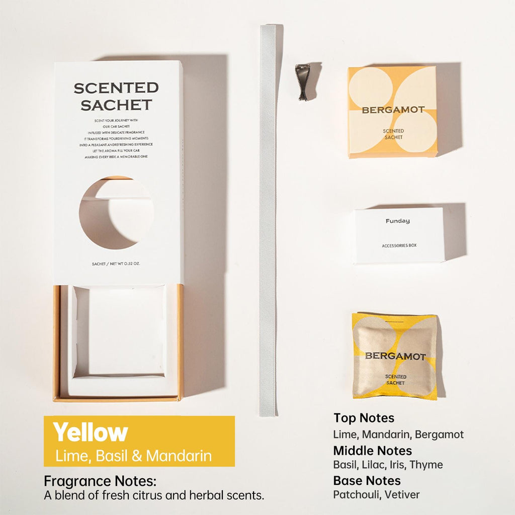 Zooly Lot de sachets parfumés pour voiture - Citron vert, basilic et mandarine (Jaune), 12 g, 1 lot