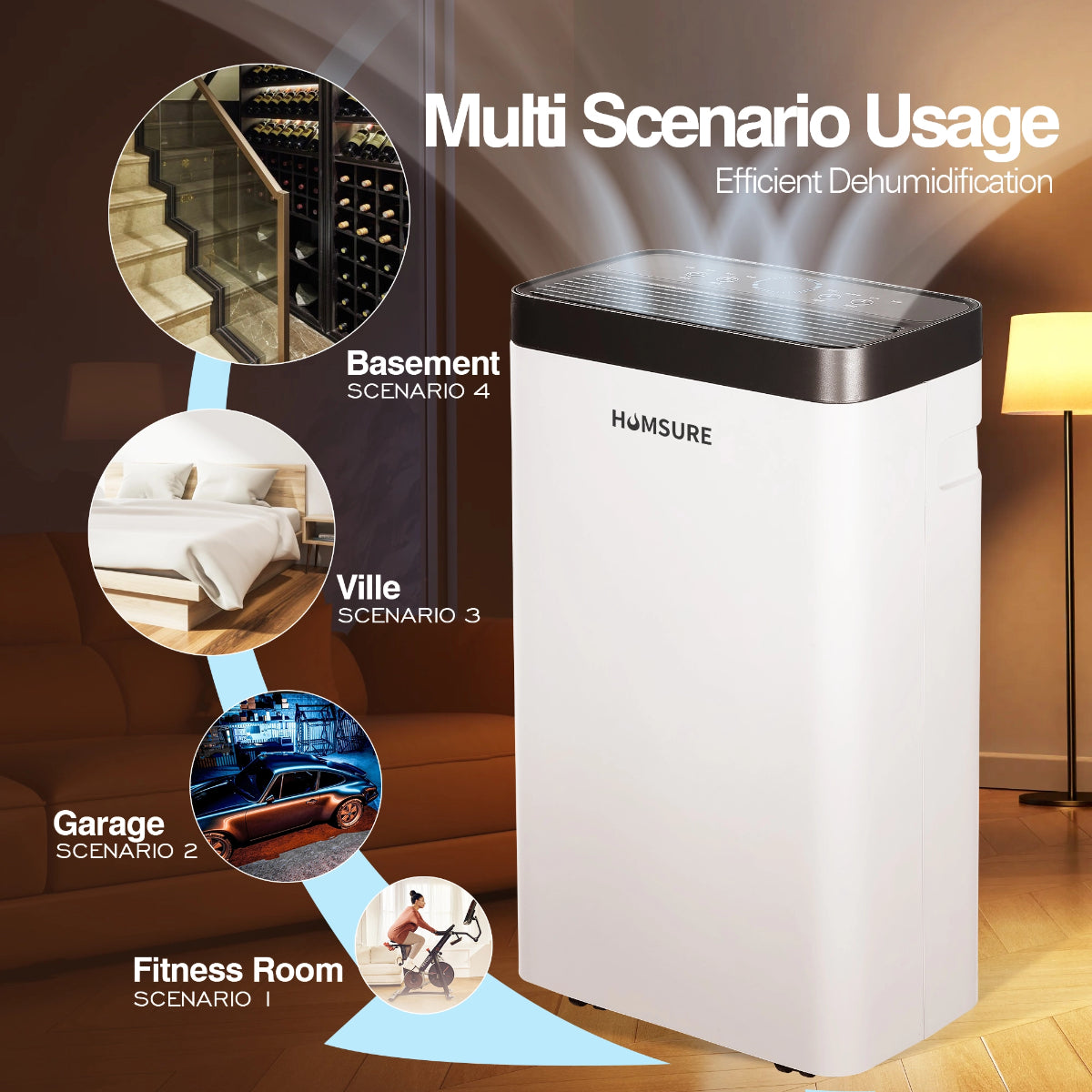 HUMSURE Déshumidificateur économe en énergie, 16 L/jour, pour pièces de 25 m², réservoir d'eau de 1,4 L, R290, minuterie 24 h, dégivrage automatique et arrêt automatique, 3 modes.