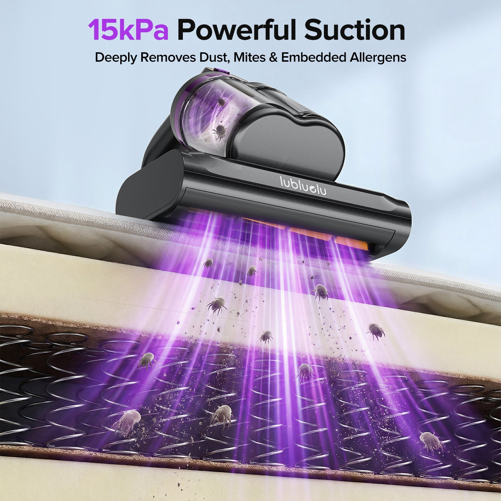 Lubluelu Aspirateur matelas UV anti-acariens CM208 aspiration 15 kPa séchage à l'air chaud 55 °C