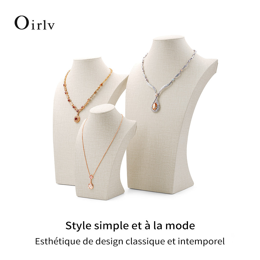 Oirlv Support de présentation pour mannequin, support de collier et pendentif en lin, support de bijoux pour buste, support de collier et pendentif, accessoire de présentation pour vitrine