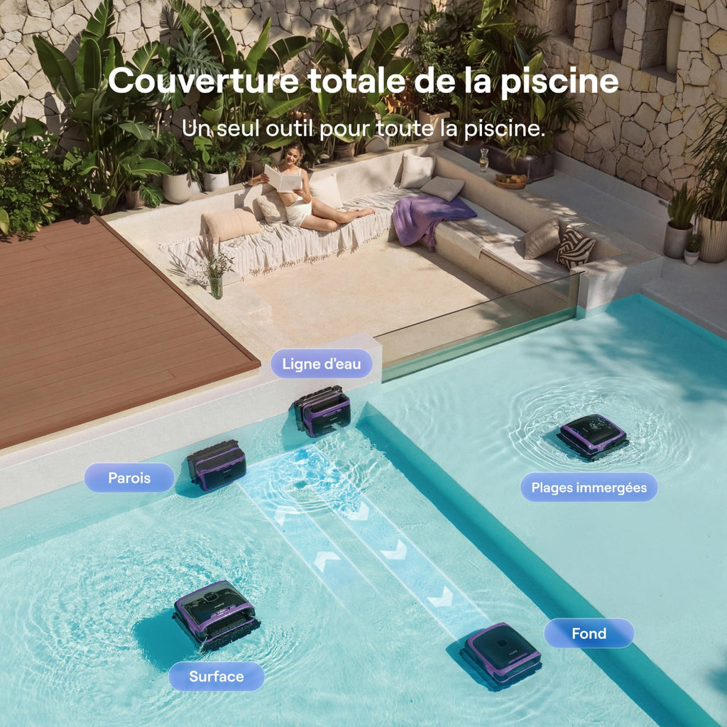 Beatbot M70 Version Robot de Piscine, Débit de 25 700 L/h, Station d'Accueil de Surface Intelligente, Bac à Débris de 6 L, Batterie de 10 000 mAh, Pour Piscines Jusqu'à 300 m², Violet Foncé
