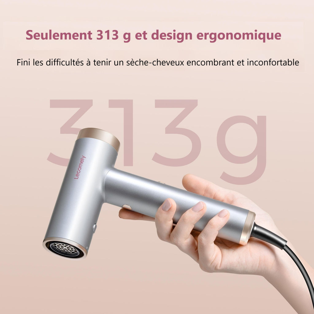 Lecomely Sèche-cheveux haute vitesse, puissant et léger, 2 vitesses et 4 réglages de température, conception ergonomique, bouton air froid, diffuseur et concentrateur