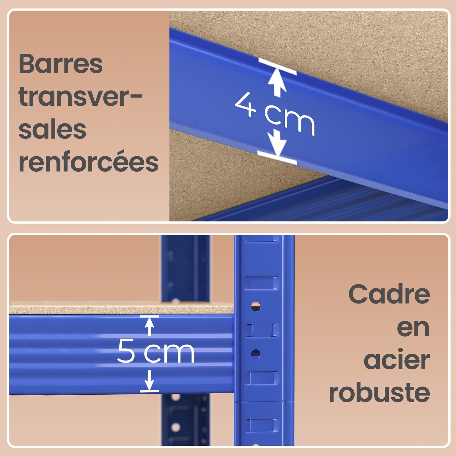 Ochama Étagère de rangement en acier à 5 niveaux, Montage sans outils, Pour garage et abri, Capacité de charge 600 kg, 50 x 100 x 200 cm, Bleu