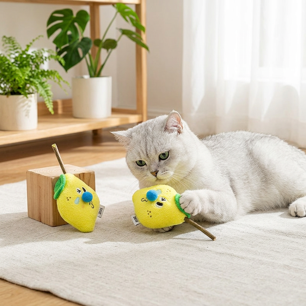 Zeze Jouet pour chat citron au matatabi, Jouet à mâcher naturel pour chatons