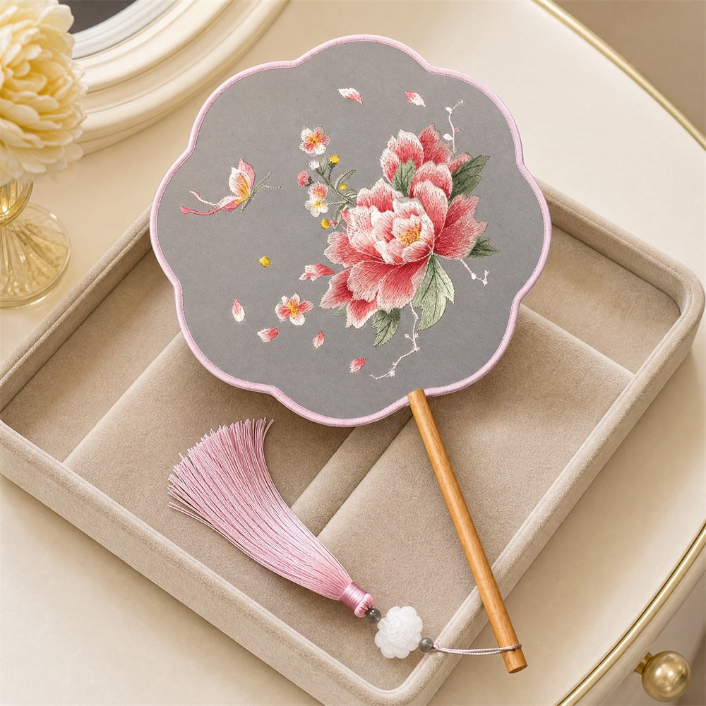 Huacan Style chinois Broderie Su Broderie double face Ventilateur brodé, Style ancien Hanfu Ventilateur de savoir-faire classique, Accessoire de voyage en plein air Danse Cheongsam Pivoine Ventilateur de fée 1 pc