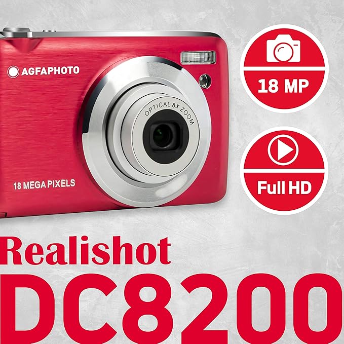 AgfaPhoto Appareil photo numérique compact 21 MP avec zoom optique 8x - Rouge