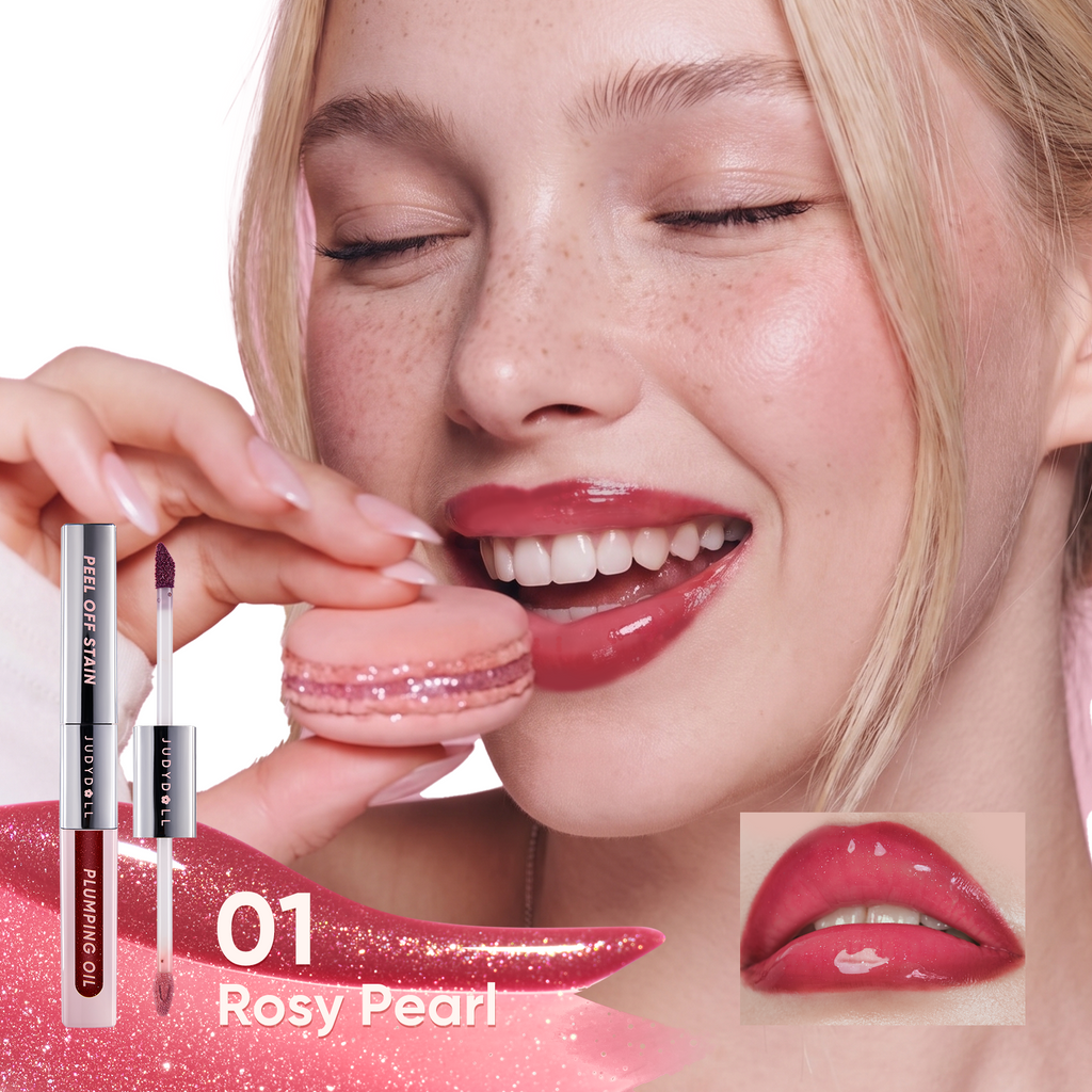 JUDYDOLL PEEL OFF STAIN AND PLUMPING OIL DUO 01 ROSY PEARL LIPS