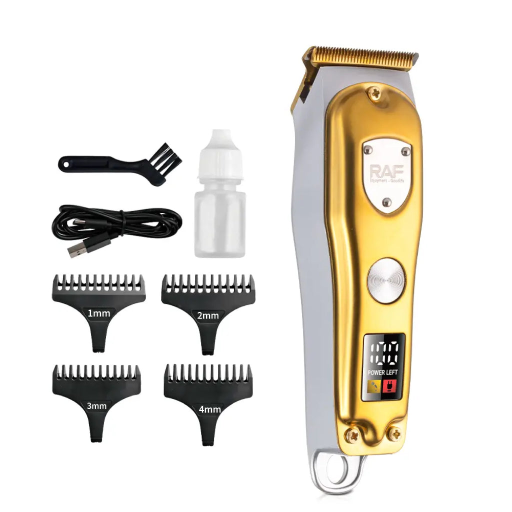RAF Tondeuse professionnelle pour hommes, puissance 5 W, sans fil, lame T, écran LCD, pour cheveux épais, kit de toilettage à domicile