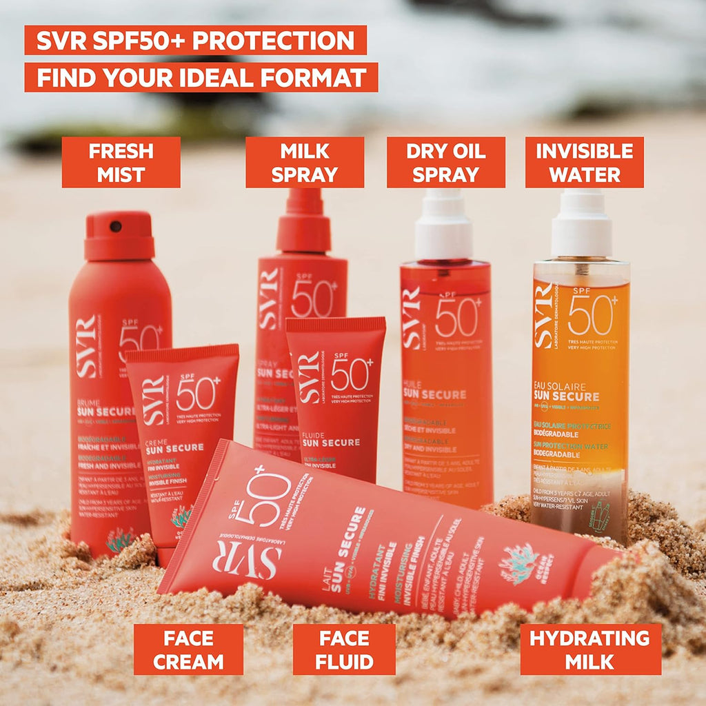 SVR Sun Secure Fluide solaire SPF 50+, haute protection UVA/UVB/IR/lumière visible, sans parfum, niacinamide et vitamine E, 50 ml