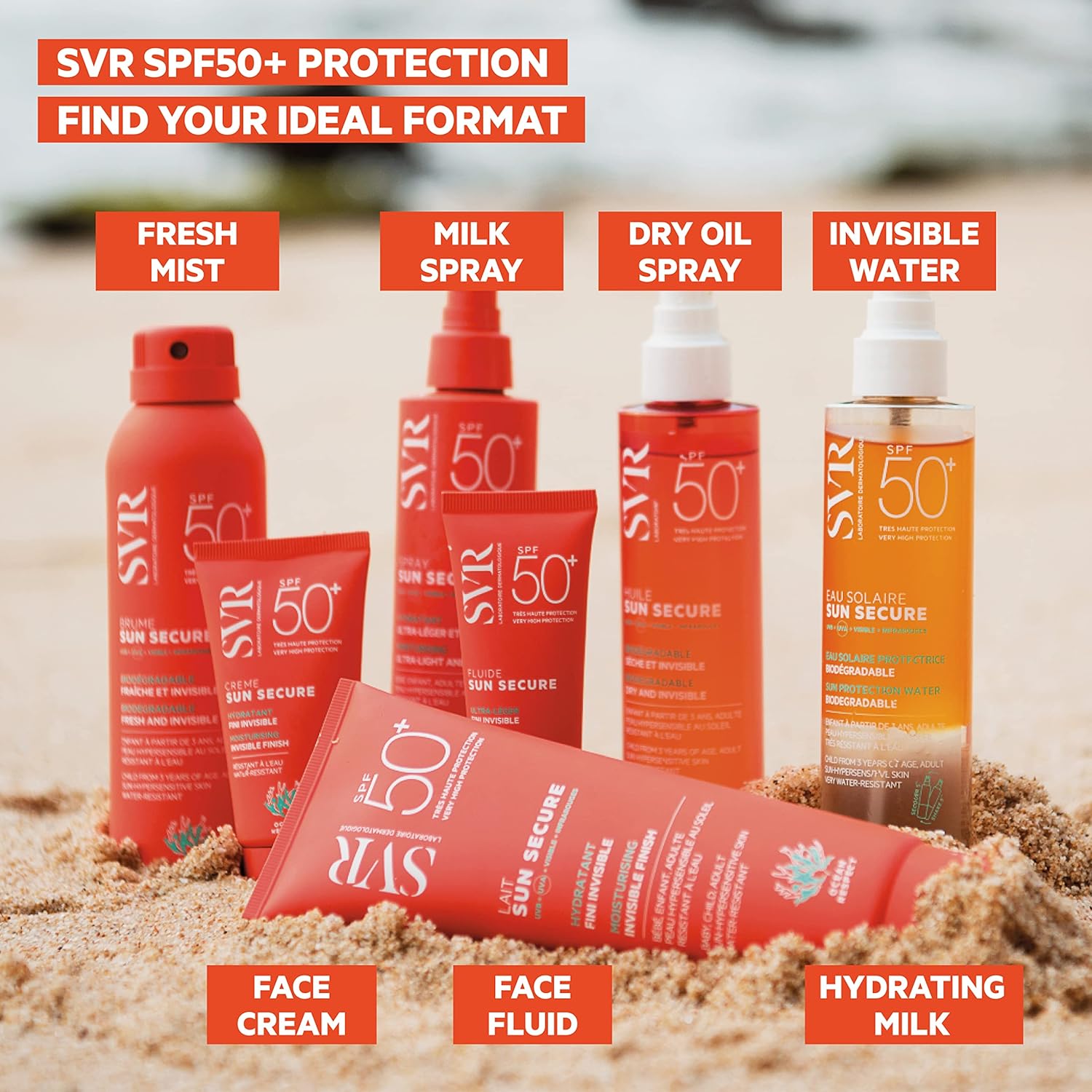 SVR Sun Secure Fluide solaire SPF 50+, haute protection UVA/UVB/IR/lumière visible, sans parfum, niacinamide et vitamine E, 50 ml