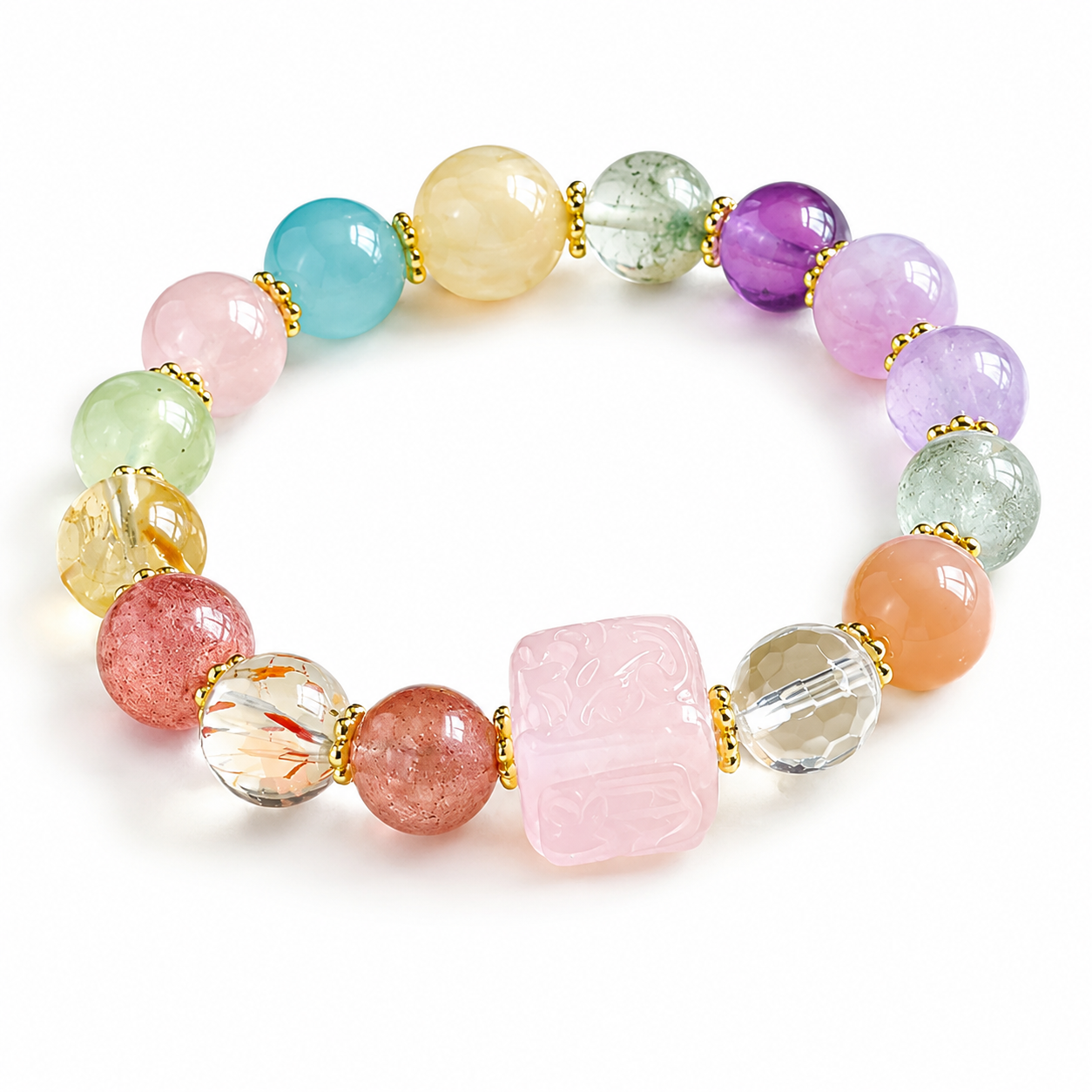 VoxorAI L8 Bracelet en quartz rose naturel artisanal - Rose amour et tendresse