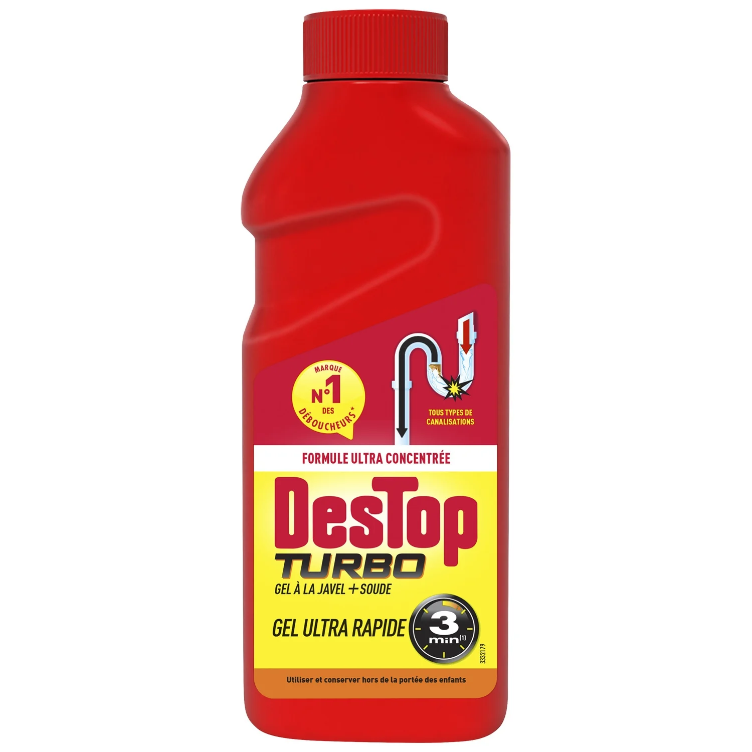 Destructeur de Canalisations Turbo Destop en Gel, Action Rapide sur les Bouchons Tenaces, Force Professionnelle, 2 Doses, 500 ml