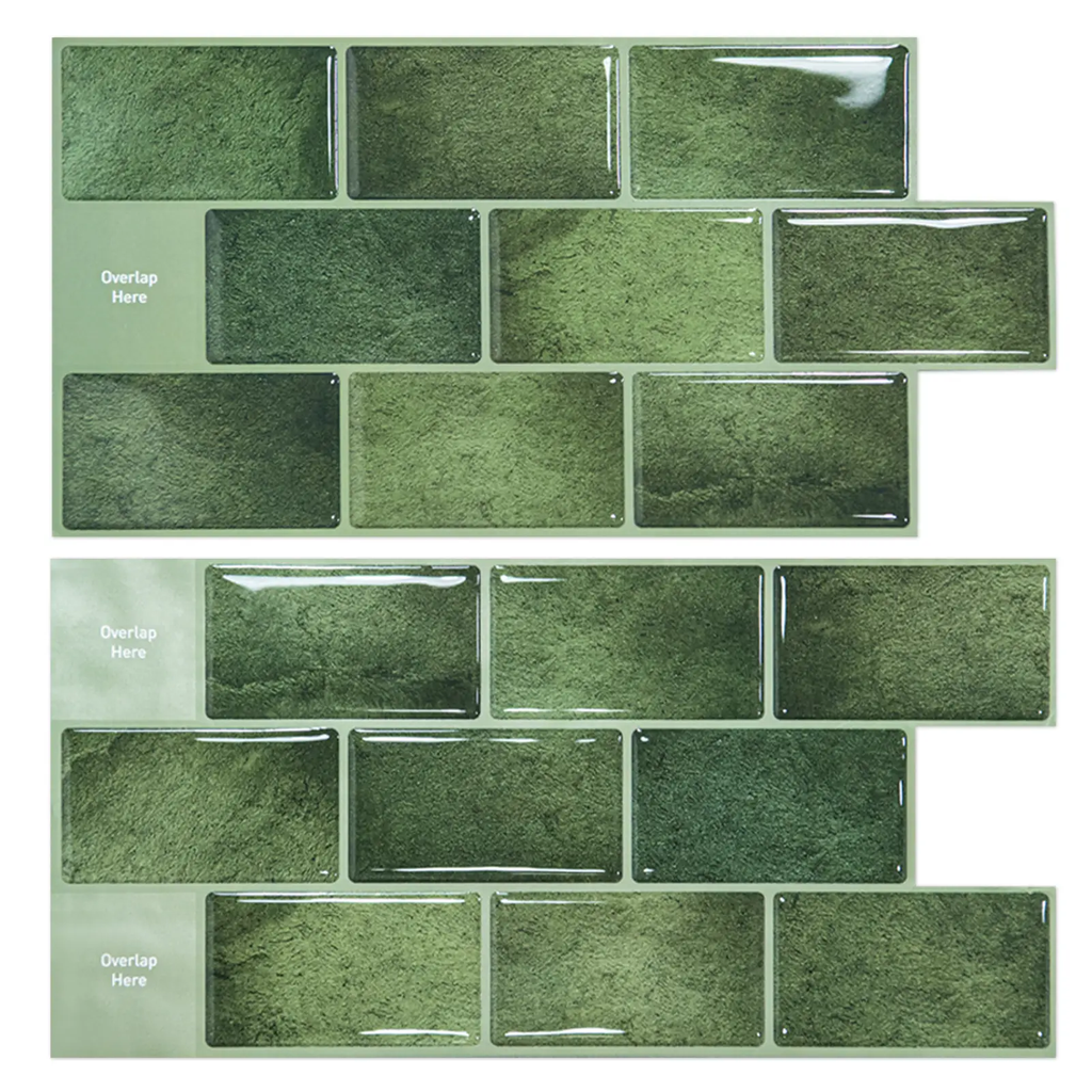 Art3d Autocollants de carrelage adhésifs pour plan de travail de cuisine, lot de 10, 30 x 30 cm, style carrelage de métro en vinyle, pour salle de bain, buanderie, camping-car, hotte aspirante, vert